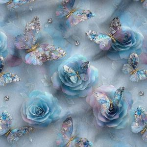 پارچه مخمل کوسن مبل پارچه باما طرح سه بعدی گل آبرنگی کد 5014174