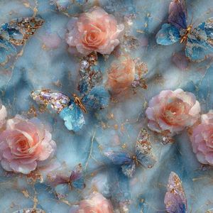 پارچه مخمل کوسن مبل پارچه باما طرح سه بعدی گل و پروانه  کد 5014175