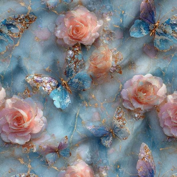 پارچه مخمل کوسن مبل پارچه باما طرح سه بعدی گل و پروانه  کد 5014175