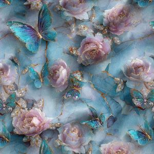 پارچه مخمل کوسن مبل پارچه باما طرح سه بعدی گل و پروانه  کد 5014177