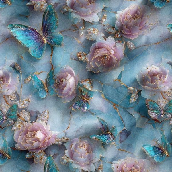 پارچه مخمل کوسن مبل پارچه باما طرح سه بعدی گل و پروانه  کد 5014177