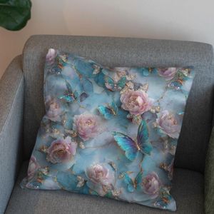 قیمت پارچه مخمل کوسن مبل پارچه باما طرح سه بعدی گل و پروانه  کد 5014177