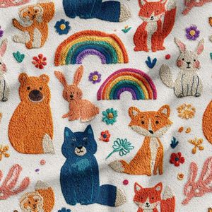 پارچه مخمل کوسن مبل پارچه باما طرح سه بعدی دنیای حیوانات کد 5014178