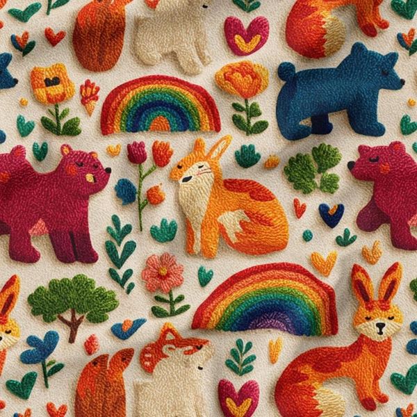 پارچه مخمل روبالشی  پارچه باما طرح سه بعدی دنیای حیوانات کد 5014179