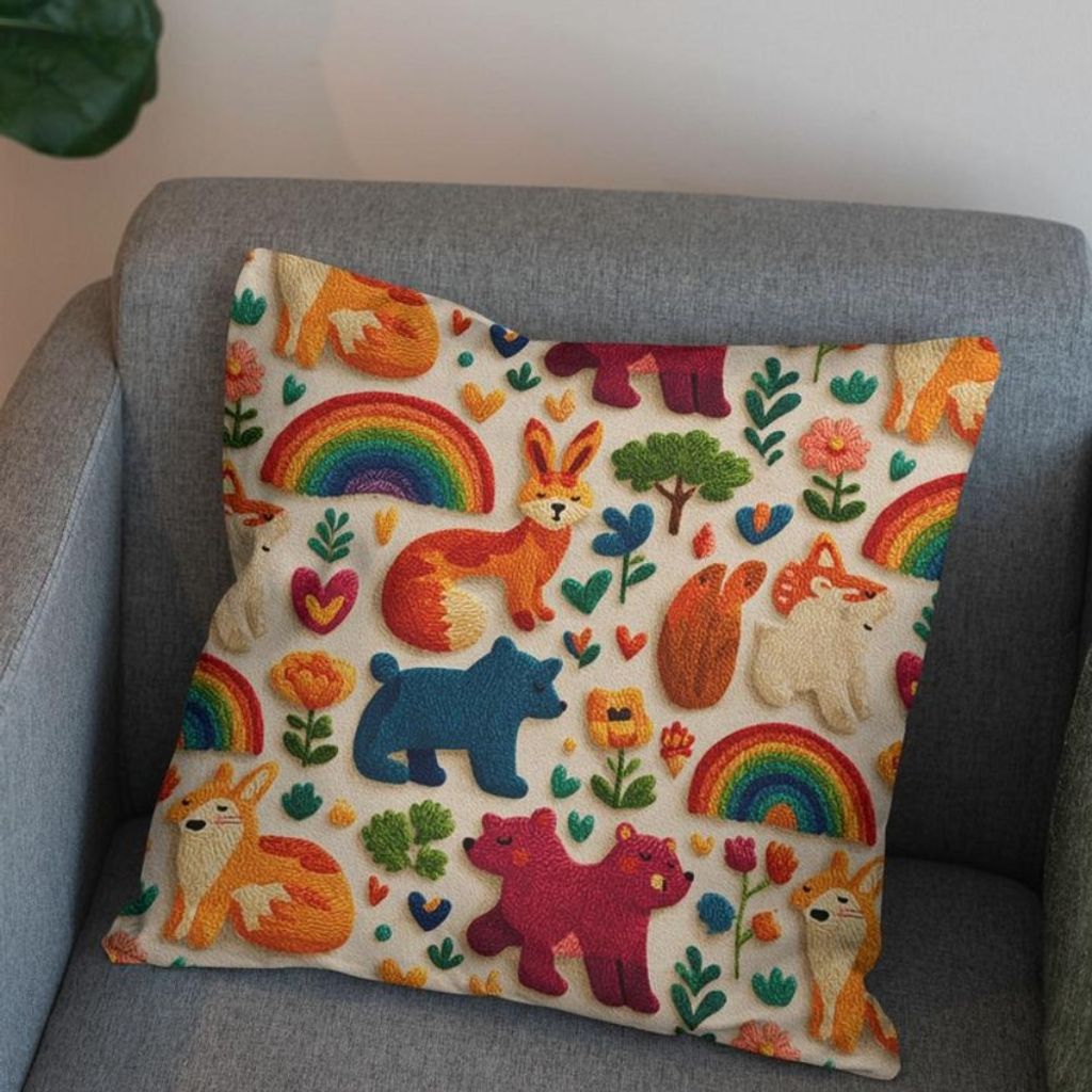 خرید اینترنتی پارچه مخمل روبالشی  پارچه باما طرح سه بعدی دنیای حیوانات کد 5014179