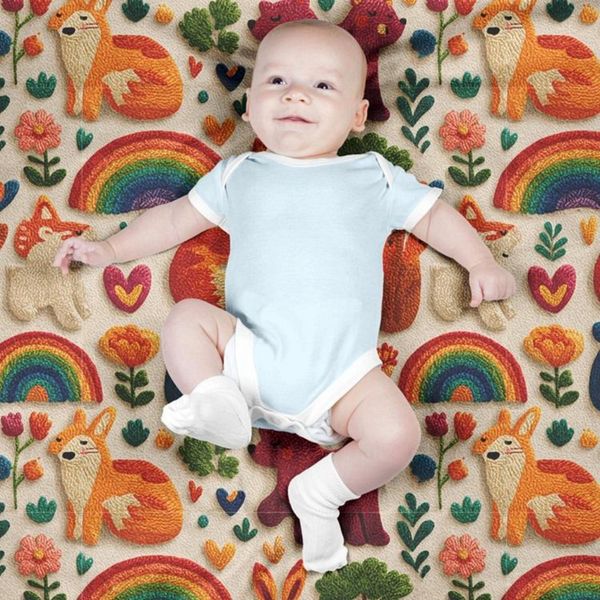 پارچه مخمل روبالشی  پارچه باما طرح سه بعدی دنیای حیوانات کد 5014179