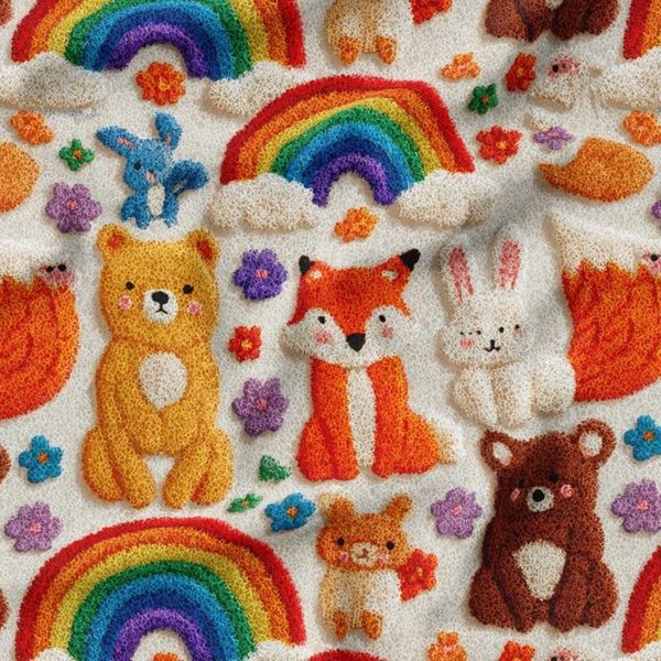 پارچه مخمل روبالشی پارچه باما طرح سه بعدی دنیای حیوانات کد 5014180