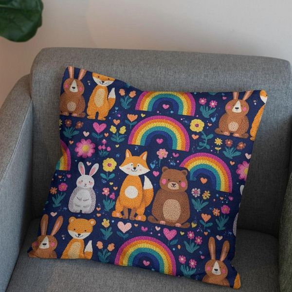 پارچه مخمل روبالشی پارچه باما طرح سه بعدی دنیای حیوانات کد 5014181