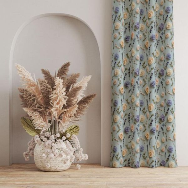 پارچه مخمل روبالشی پارچه باما طرح سه بعدی گل بهارانه کد 5014185