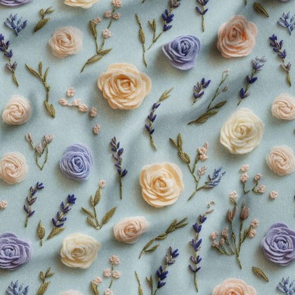 پارچه مخمل روبالشی پارچه باما طرح سه بعدی گل بهارانه کد 5014185