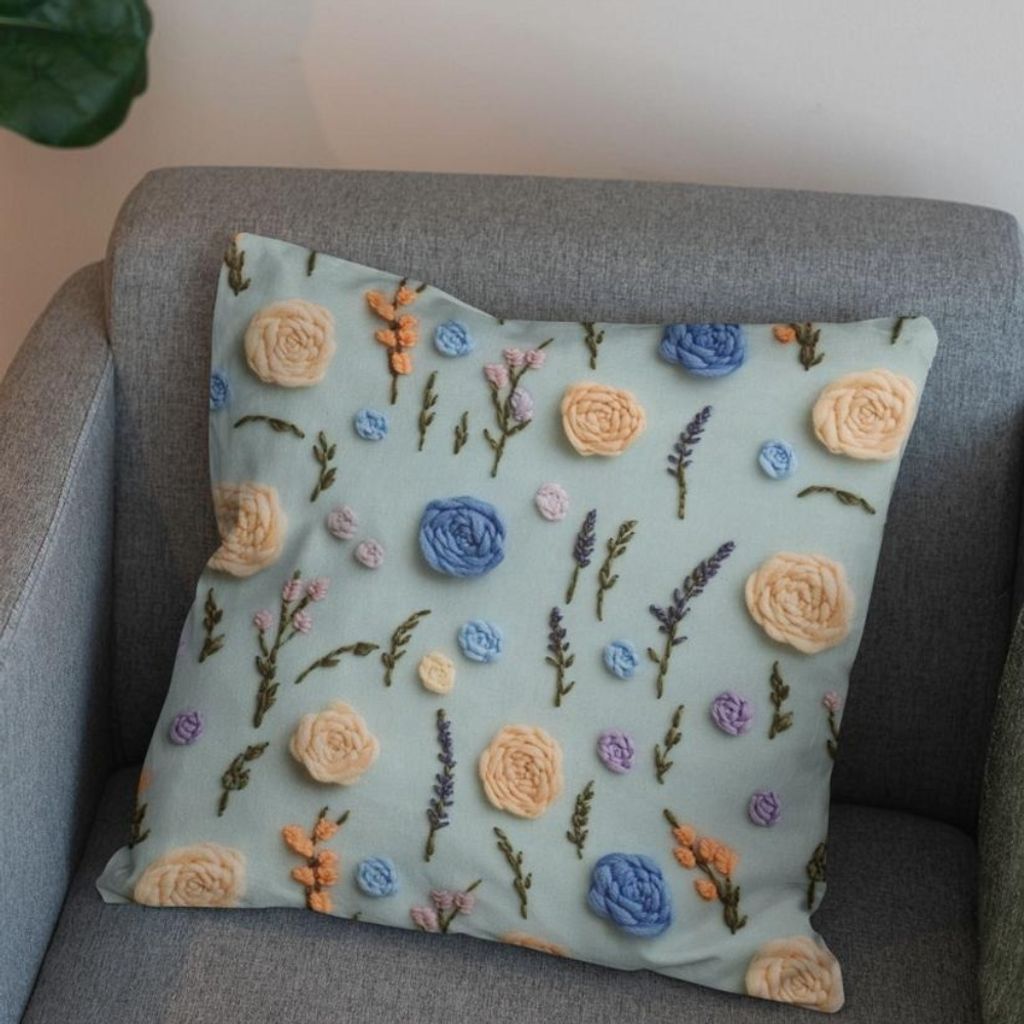 قیمت پارچه مخمل روبالشی پارچه باما طرح سه بعدی گل بهارانه کد 5014186