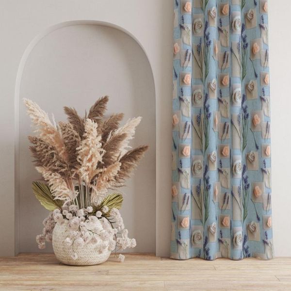 پارچه مخمل روبالشی پارچه باما طرح سه بعدی گل بهار کد 5014187