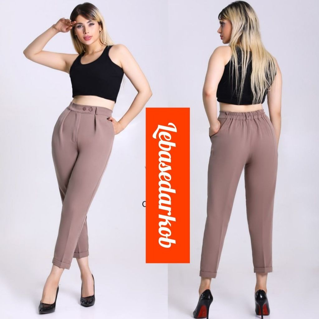 خرید انلاین شلوار پارچه ای مام فیت کمر فلشی دمپا پاکتی