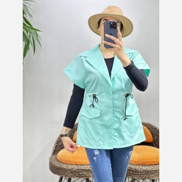 وست مانتویی کتان جلو باز گت دار با کیفیت عالی