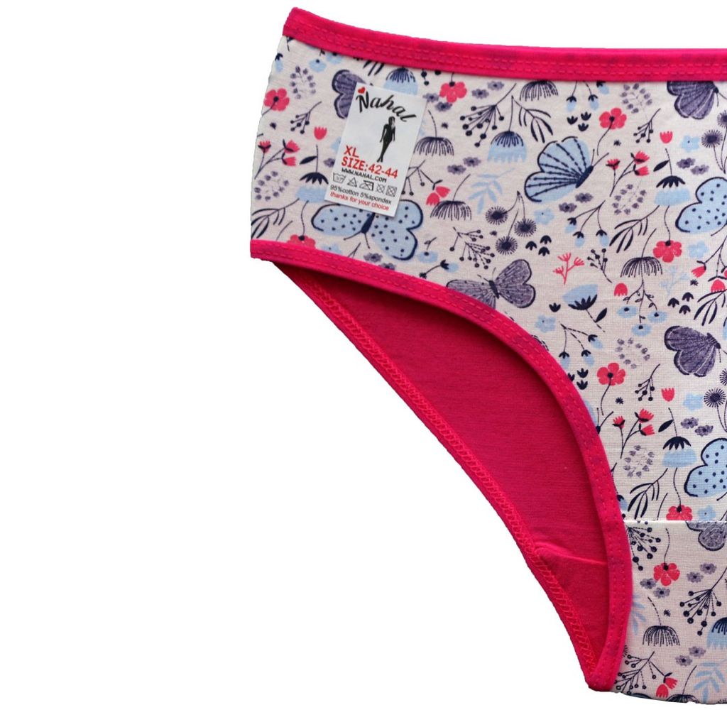 خرید اینترنتی شورت  نخی پنبه ی زنانه جلو چاپ طرح  شاپرک نهال (رنگبندی رندوم پک 6 عددی )