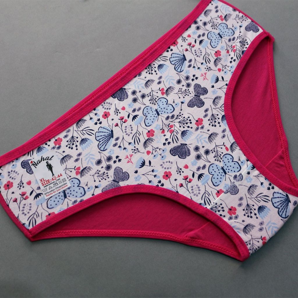 خرید آنلاین شورت  نخی پنبه ی زنانه جلو چاپ طرح  شاپرک نهال (رنگبندی رندوم پک 6 عددی )