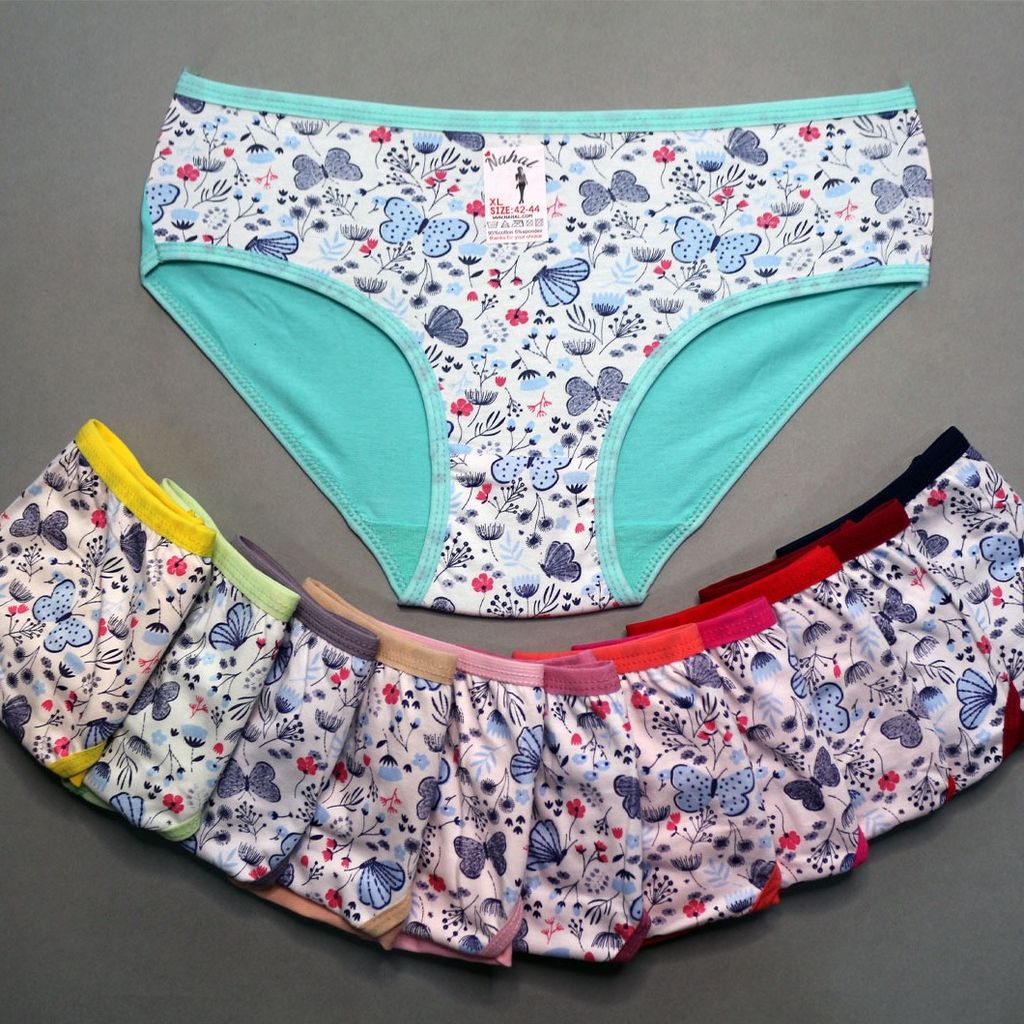 خرید انلاین شورت  نخی پنبه ی زنانه جلو چاپ طرح  شاپرک نهال (رنگبندی رندوم پک 6 عددی )