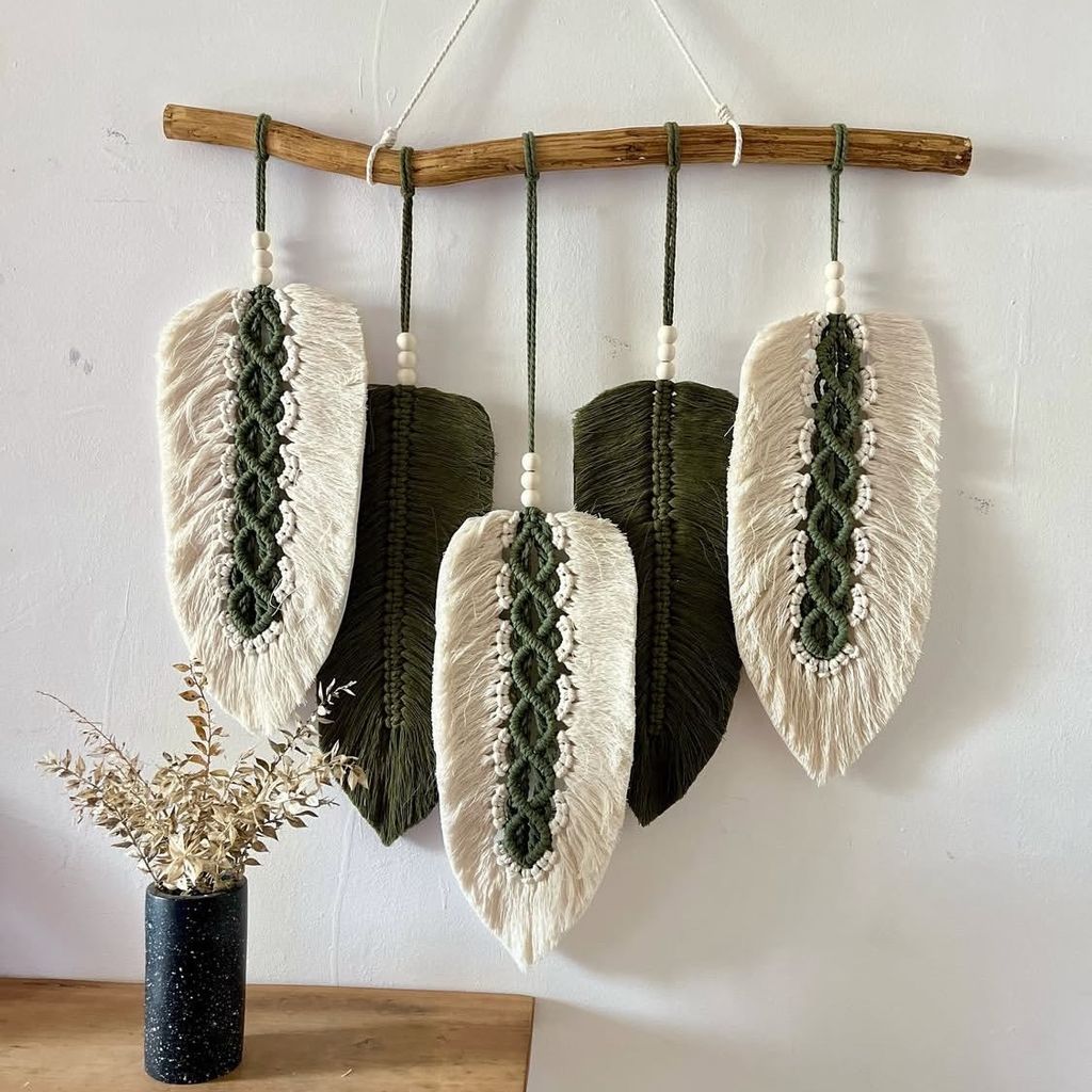 فروش اینترنتی دیوار کوب مکرومه بافی مدل برگ سبز