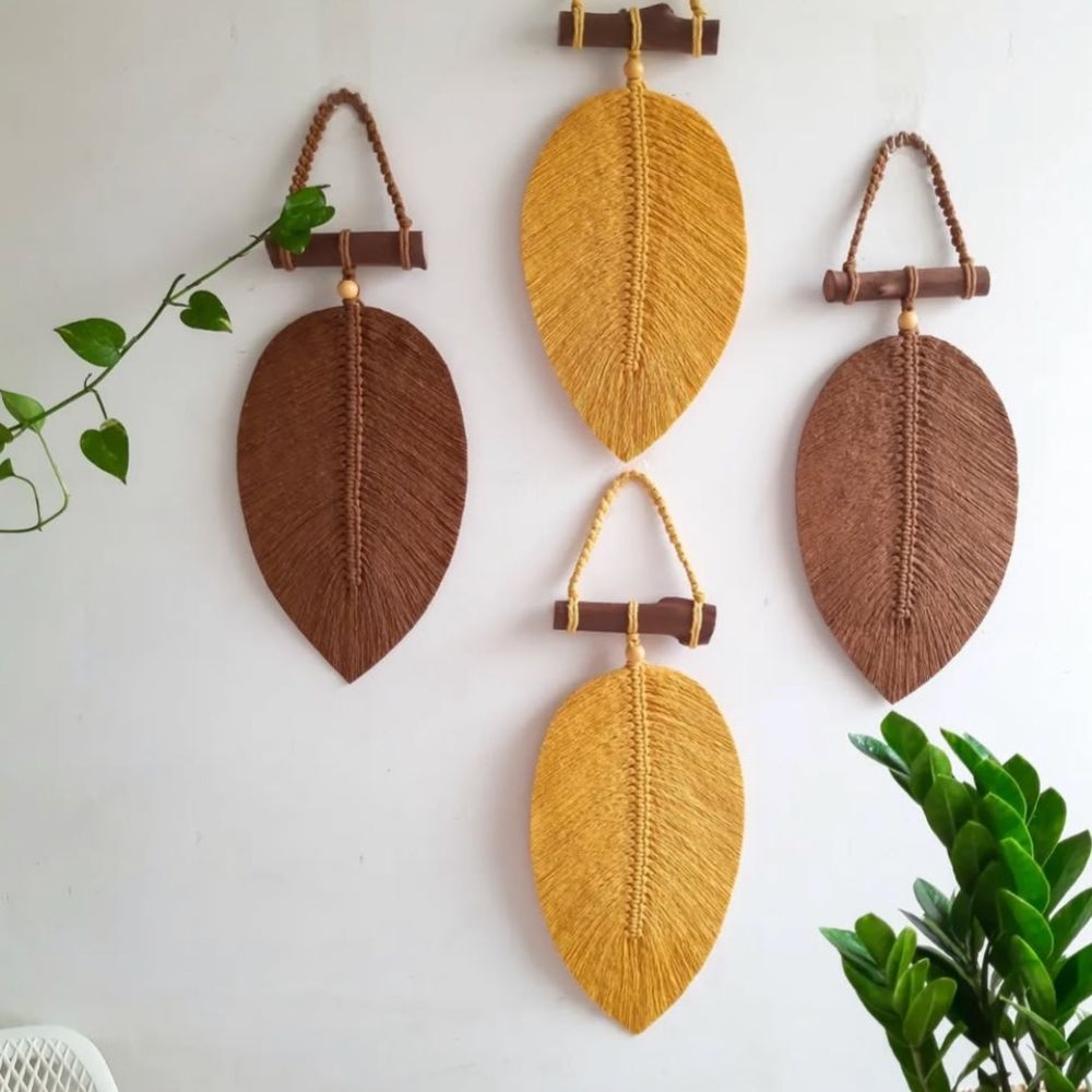 فروش اینترنتی مجموعه چهار عددی دیوار کوب برگ مکرومه بافی