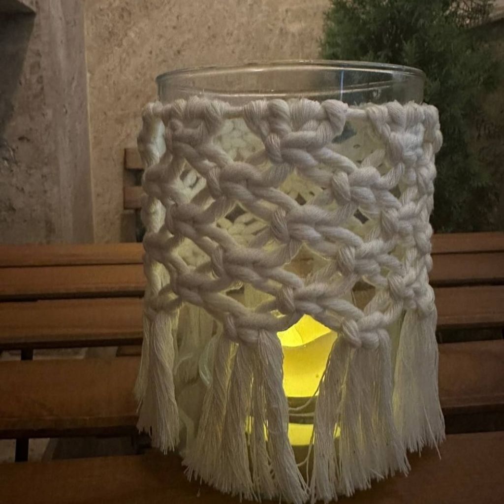 خرید انلاین جاشمعی شیشه ای مکرومه