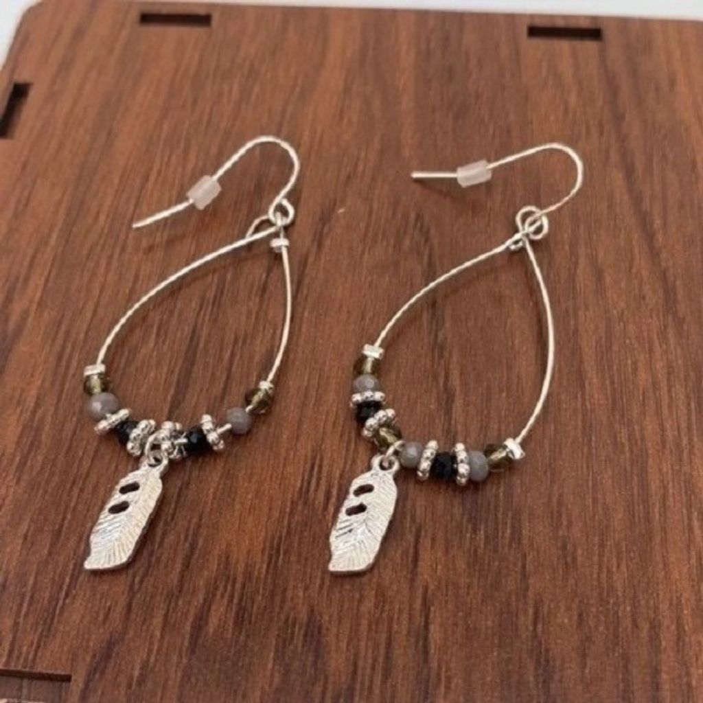 قیمت ارزان گوشواره آویز طرح پر - Gosh - 047