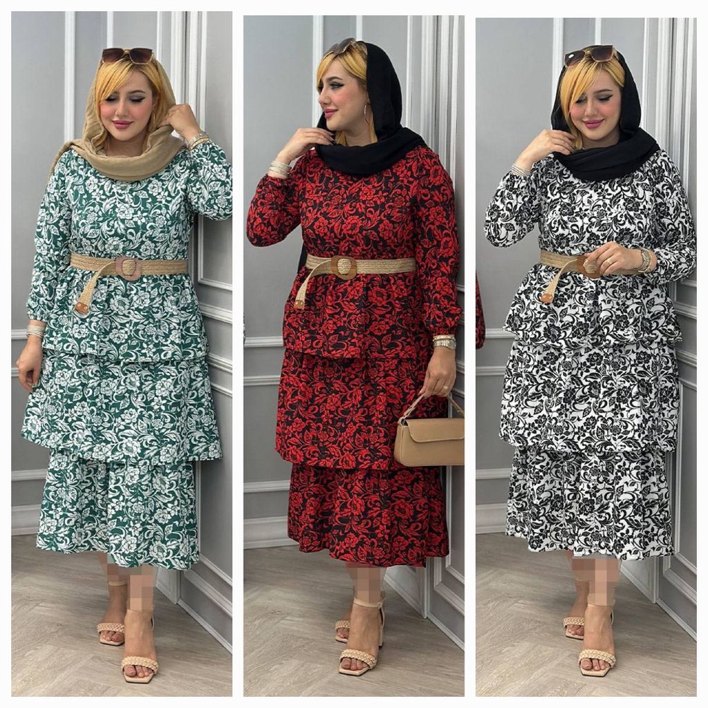 قیمت ارزان پیراهن زنانه طبقه ای + کمربند