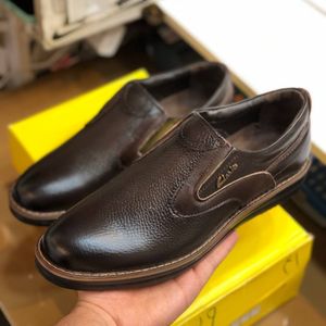 قیمت ارزان کفش چرم مردانه بی بند مدل بانکوک رنگ قهوه ای