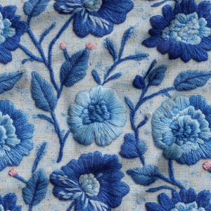 پارچه مخمل روبالشی پارچه باما طرح سه بعدی گل آبی کد 5014225