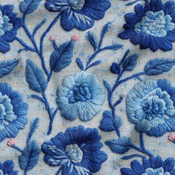 پارچه مخمل روبالشی پارچه باما طرح سه بعدی گل آبی کد 5014225