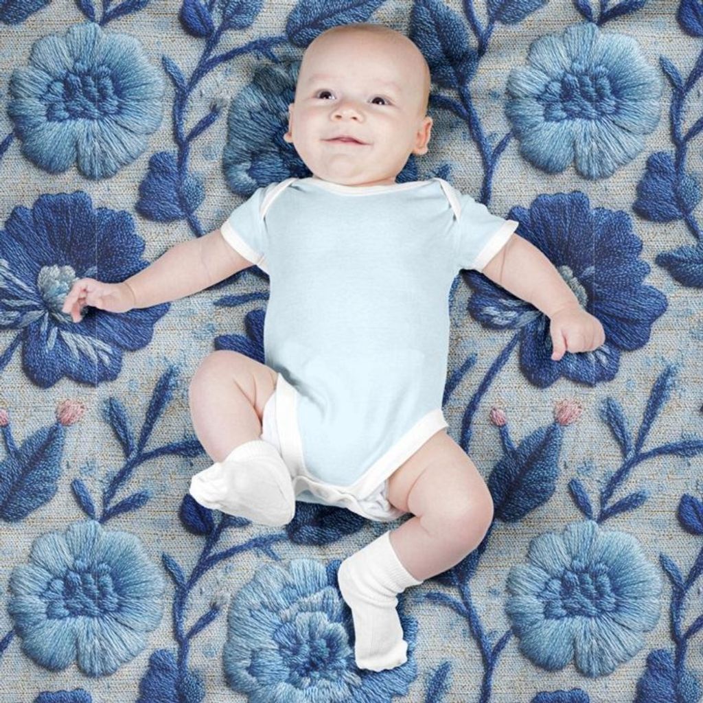 خرید اینترنتی پارچه مخمل روبالشی پارچه باما طرح سه بعدی گل آبی کد 5014225