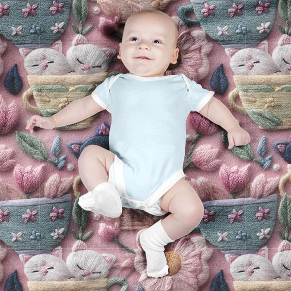 پارچه مخمل روبالشی پارچه باما طرح سه بعدی گربه کیوت کد 5014229