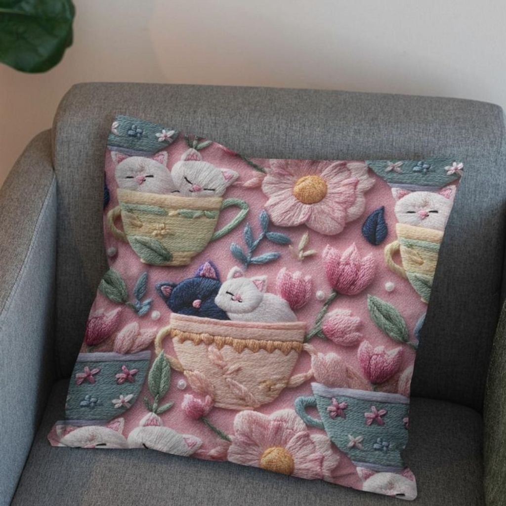 خرید اینترنتی پارچه مخمل روبالشی پارچه باما طرح سه بعدی گربه کیوت کد 5014229