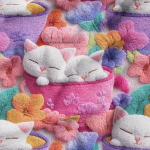 پارچه مخمل روبالشی پارچه باما طرح سه بعدی گربه کیوت کد 5014230