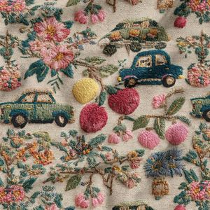 پارچه مخمل روبالشی پارچه باما طرح سه بعدی ماشین نوستالژی کد 5014232