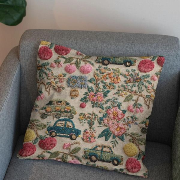 پارچه مخمل روبالشی پارچه باما طرح سه بعدی ماشین نوستالژی کد 5014232