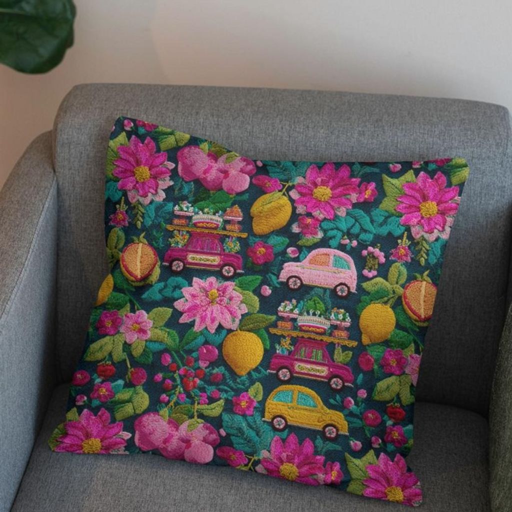 خرید اینترنتی پارچه مخمل روبالشی پارچه باما طرح سه بعدی ماشین نوستالژی کد 5014233