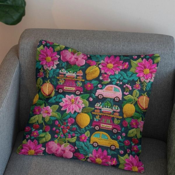 پارچه مخمل روبالشی پارچه باما طرح سه بعدی ماشین نوستالژی کد 5014233