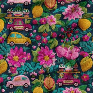 پارچه مخمل روبالشی پارچه باما طرح سه بعدی ماشین نوستالژی کد 5014233