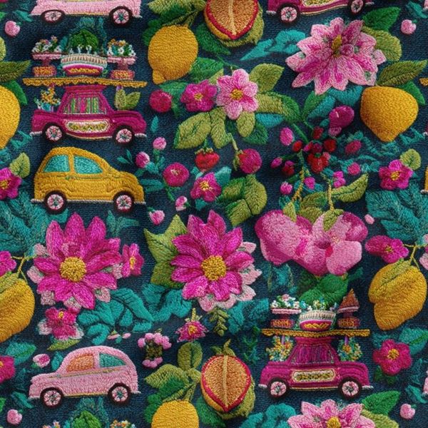 پارچه مخمل روبالشی پارچه باما طرح سه بعدی ماشین نوستالژی کد 5014233