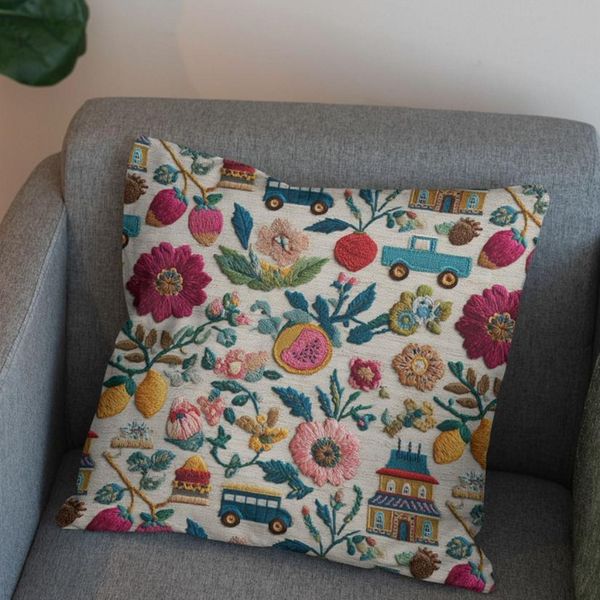 پارچه مخمل روبالشی پارچه باما طرح سه بعدی ماشین نوستالژی کد 5014234