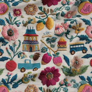 پارچه مخمل روبالشی پارچه باما طرح سه بعدی ماشین نوستالژی کد 5014234