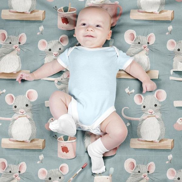 پارچه مخمل روبالشی پارچه باما طرح سه بعدی موش کیوت کد 5014237