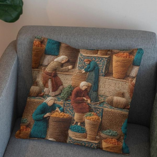 پارچه مخمل روبالشی پارچه باما طرح سه بعدی نوستالژی بازار کد 5014243