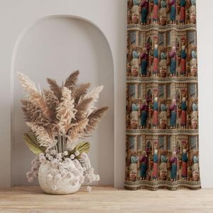 قیمت ارزان پارچه مخمل روبالشی پارچه باما طرح سه بعدی بازار قدیمی کد 5014245