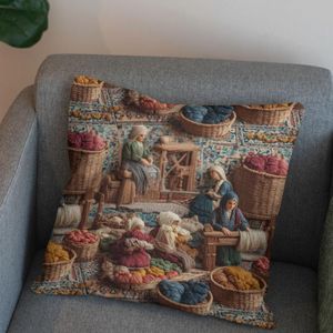 خرید آنلاین پارچه مخمل روبالشی پارچه باما طرح سه بعدی بازار قدیمی کد 5014246