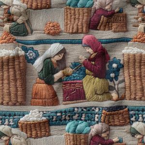 پارچه مخمل روبالشی پارچه باما طرح سه بعدی بازار قدیمی کد 5014248