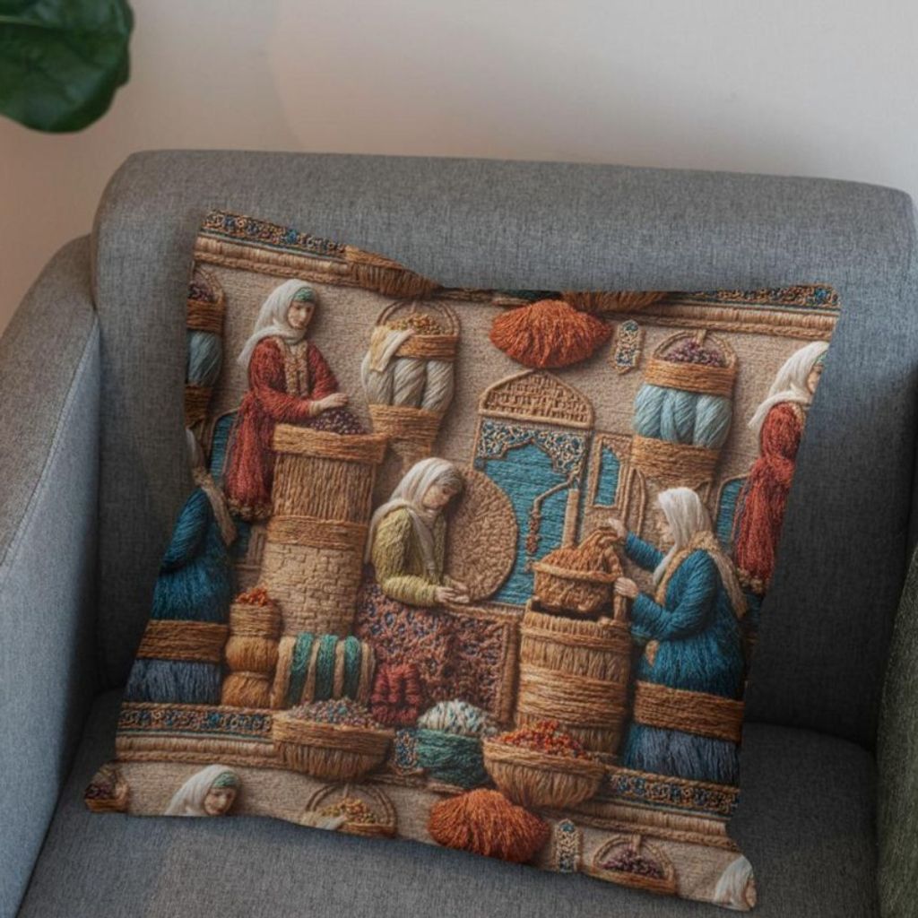 قیمت پارچه مخمل روبالشی پارچه باما طرح سه بعدی بازار قدیمی کد 5014249