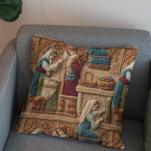 خرید اینترنتی پارچه مخمل روبالشی پارچه باما طرح سه بعدی بازار قدیمی کد 5014251