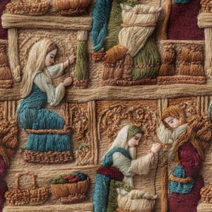 پارچه مخمل روبالشی پارچه باما طرح سه بعدی بازار قدیمی کد 5014251