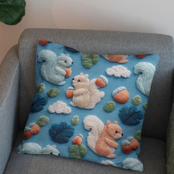 پارچه مخمل روبالشی پارچه باما طرح سه بعدی سنجاب کد 5014257